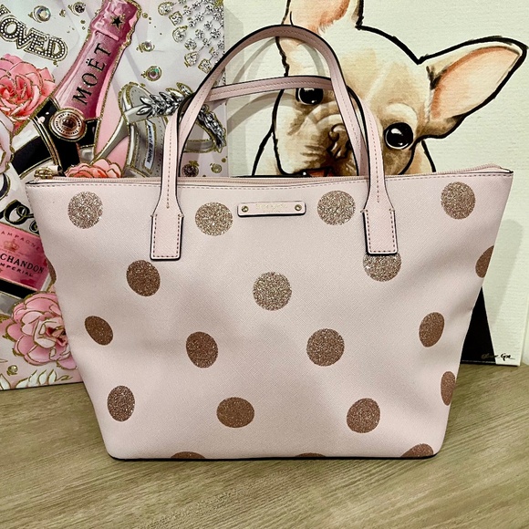 Kate Spade Pink Tote with Glitter Polka Dots - Picture 1 of 5